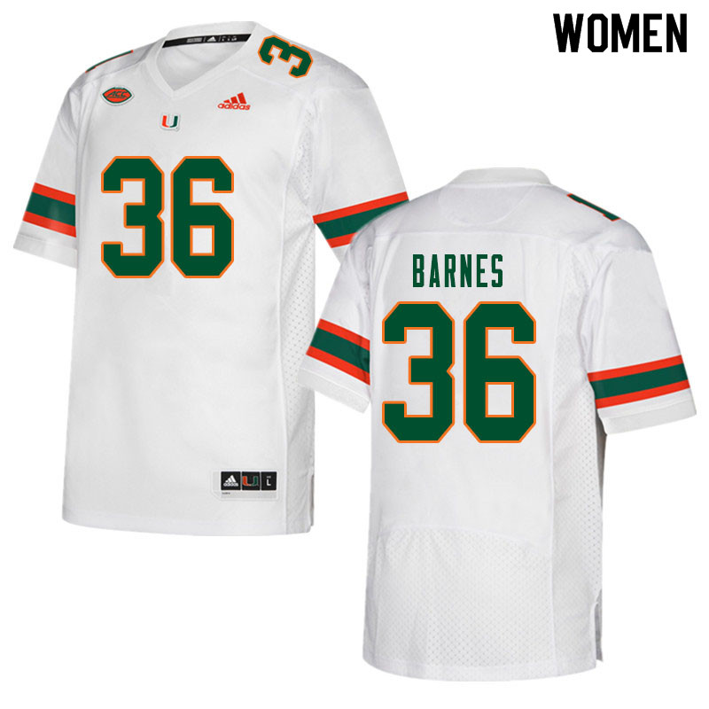 Women #36 Andrew Barnes Miami Hurricanes College Football Jerseys Sale-White